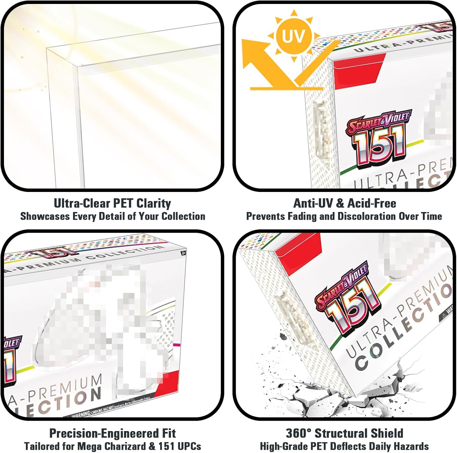 DEDC 6PCS Clear Plastic Display Box for Mega Charizard X EX and 151 UPC Box 0.7mm Extra Thick PET Protector Storage Box