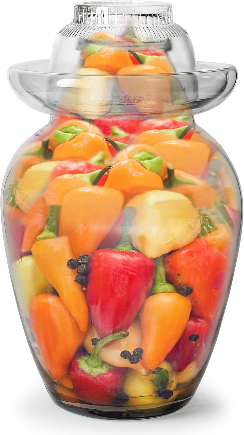 Large Traditional Sichuan Chinese Glass Fermenting Jar with Water Seal Airlock Lid, Glass Fermentation Crock for Pickling, Kimchi, Sauerkraut, and Fermentation (4.5 Liter, 155 Oz, 1.21 Gallons)