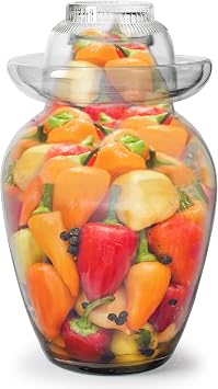 Large Traditional Sichuan Chinese Glass Fermenting Jar with Water Seal Airlock Lid, Glass Fermentation Crock for Pickling, Kimchi, Sauerkraut, and Fermentation 4.5 Liter, 155 Oz, 1.21 Gallons