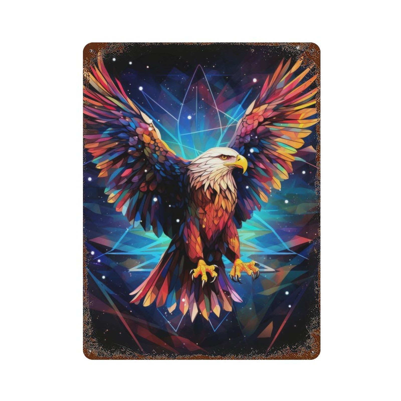Garage Style Geometric Eagle Weathered Tin Sign 15.7"x11.8", Classic Wall Plaque for Bar And Workshop