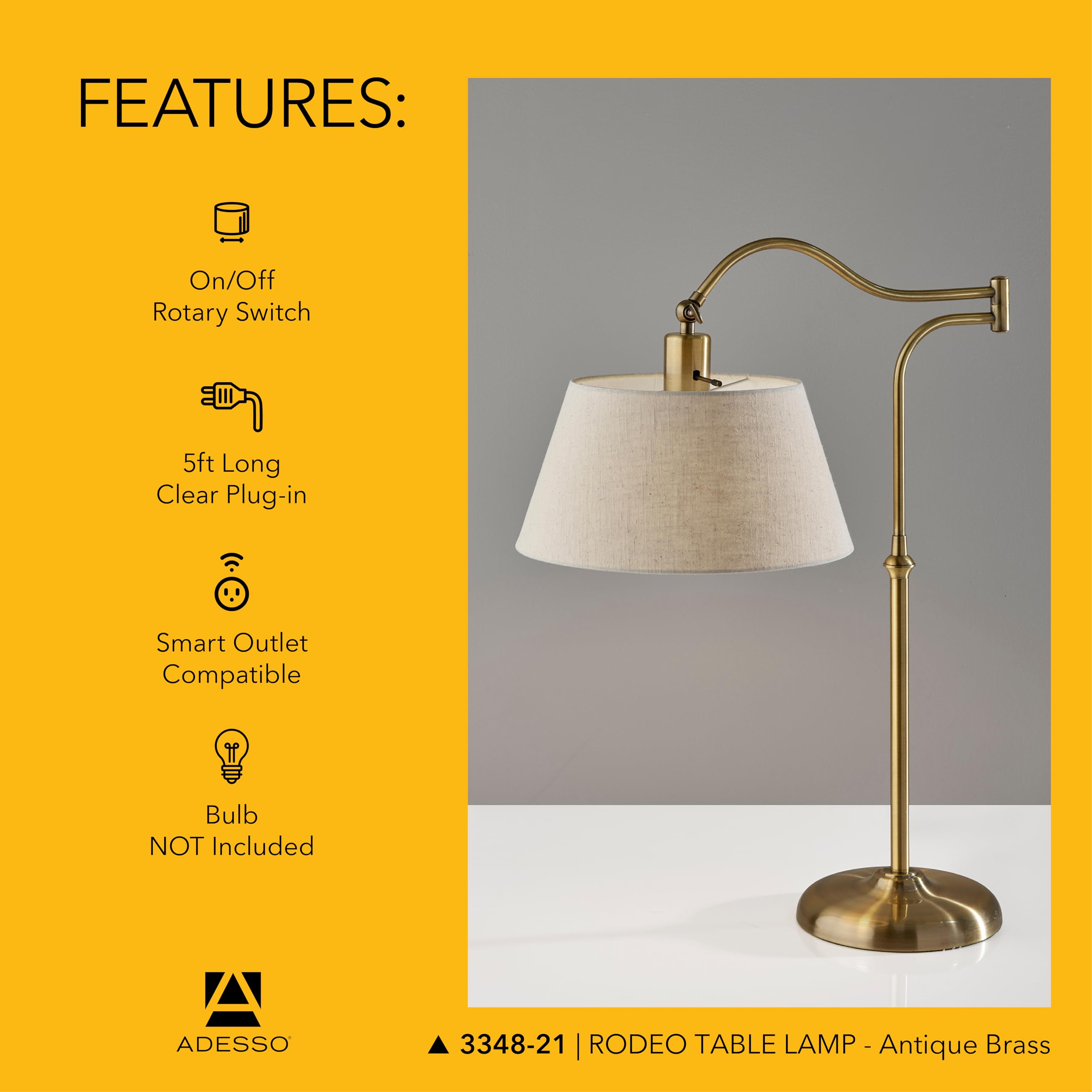 Adesso Antique Brass Table Lamp with Cream Fabric Shade - 180