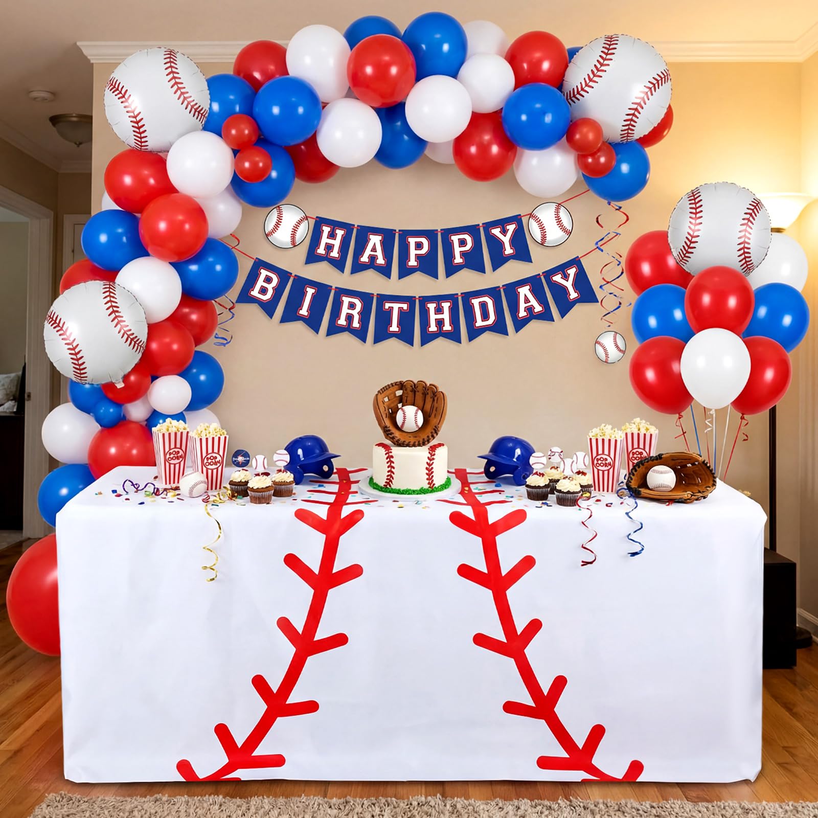 Photo 1 of Breling 6 ft Baseball Tablecloths Baseball Birthday Party Decorations Fitted Tablecloths 72 x 30 Inch Rectangle Washable Polyester Fabric Table Cover for Sports Theme Party Supplies Birthday Wedding