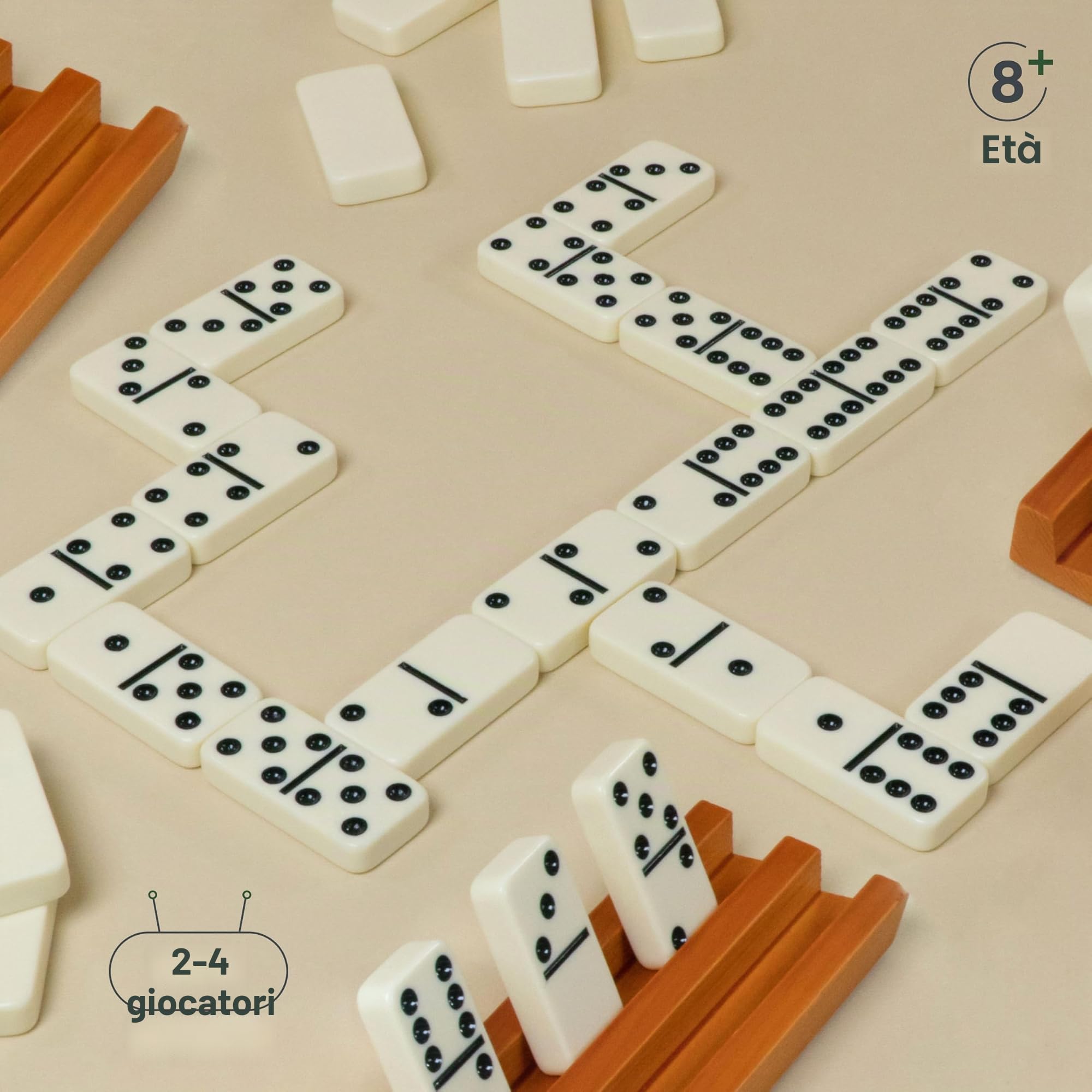 Queensell Domino Set per Adulti con 4 Rastrelliere in Legno