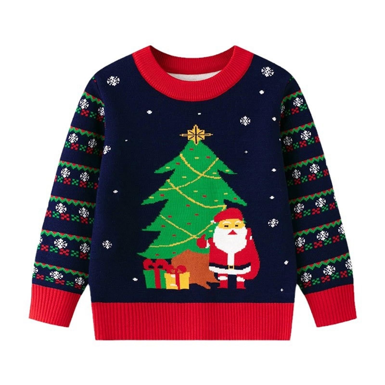 RNTOP Toddler Boys Girls Christmas Sweater Baby Long Sleeve Crewneck Pullover Knitted Xmas Tree Jumper (Navy, 7 Years)