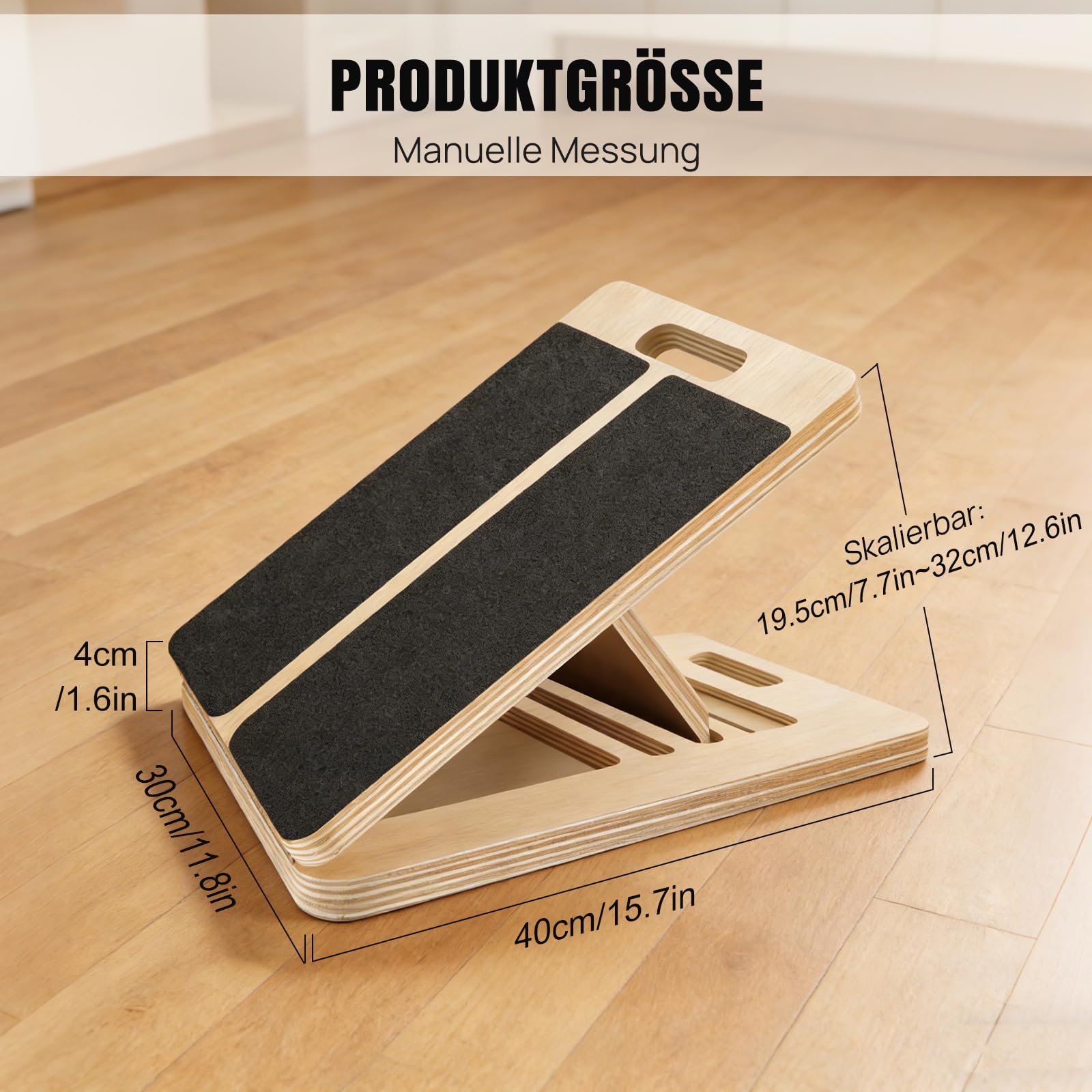 Leichtes & stabiles Schrägbrett aus Holz, Wadendehner mit 5 Neigungswinkeln (20–45°) & Tragegriff – rutschfestes Wadentrainer für Kniebeugen, Yoga & tägliche Dehnübungen (150 kg)