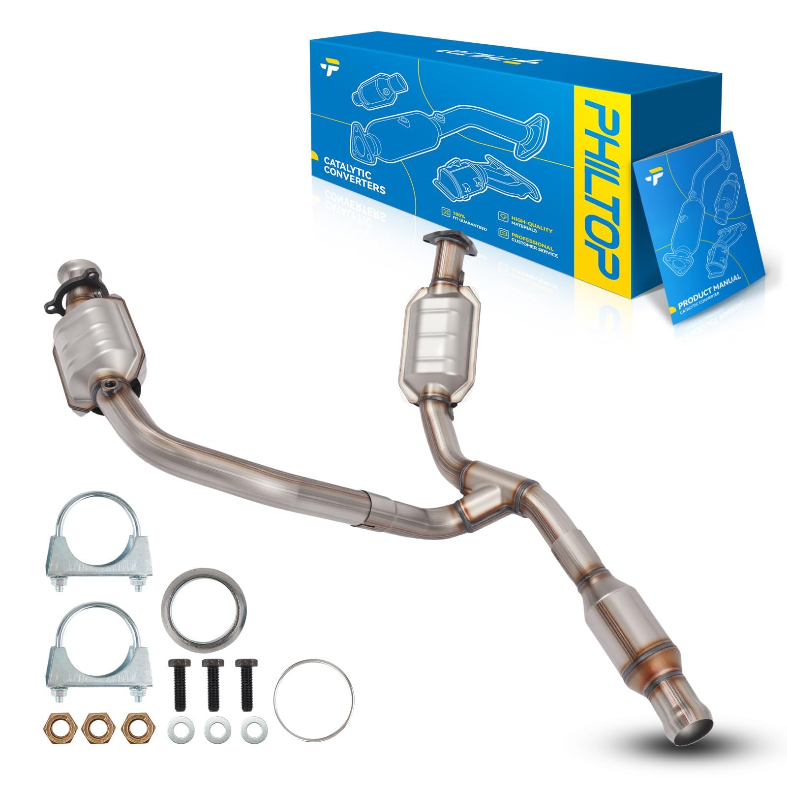 PHILTOP Center Catalytic Converter Kit Compatible with 2014-2018 Silverado 1500/Sierra 1500 4.3L/5.3L, 2015-2019 Tahoe/Suburban/Yukon/Yukon XL 5.3L, OE 50497 EPA Compliant-image-20