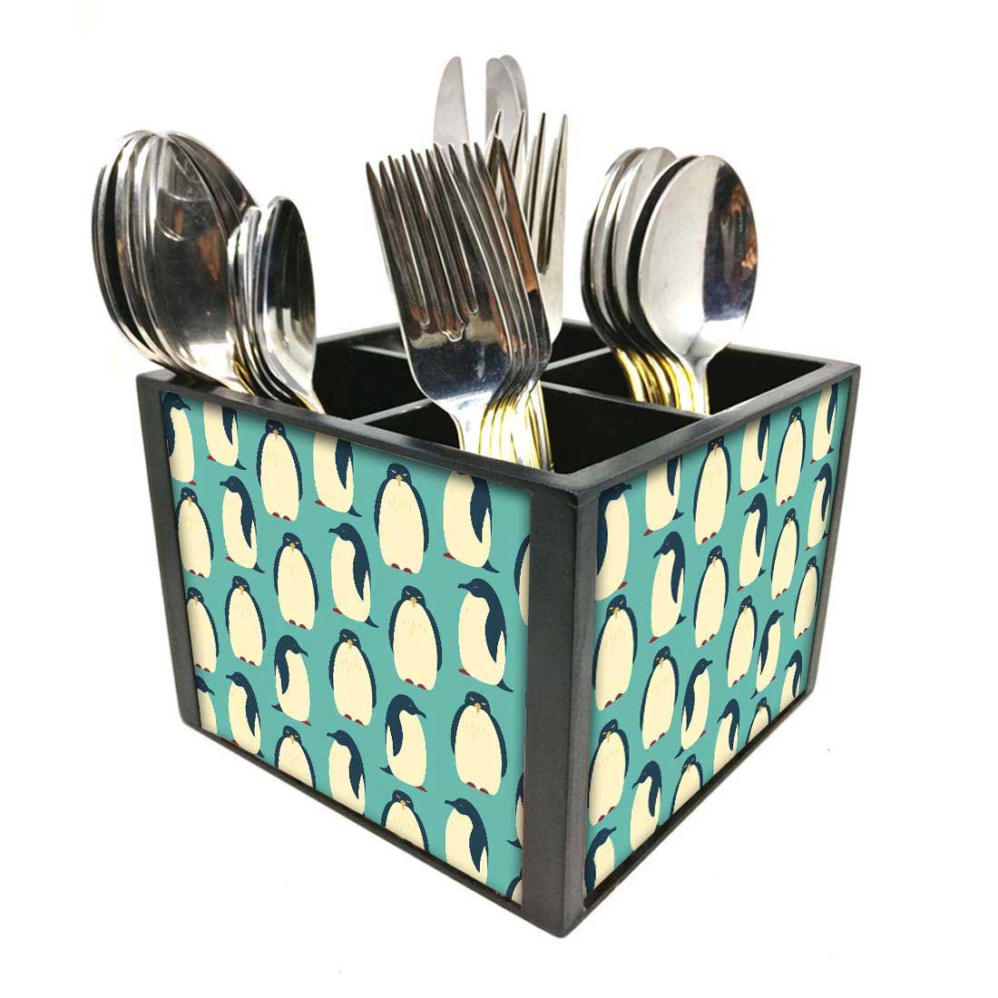 Nutcase Designer Cutlery Stand Holder Silverware Caddy-Spoons Forks Knives Organizer for Dining Table & kitchen -W-5.75"x H -4.25"x L-5.5"-SPOONS NOT INCLUDED - Pengwin