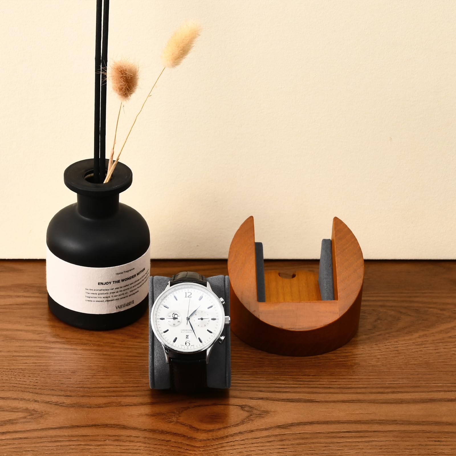 Oirlv In Legno Massiccio Rotondo Scatola Degli Orologi Porta Orologi Con Cuscino Scatola Per Orologi(Grigio Scuro)