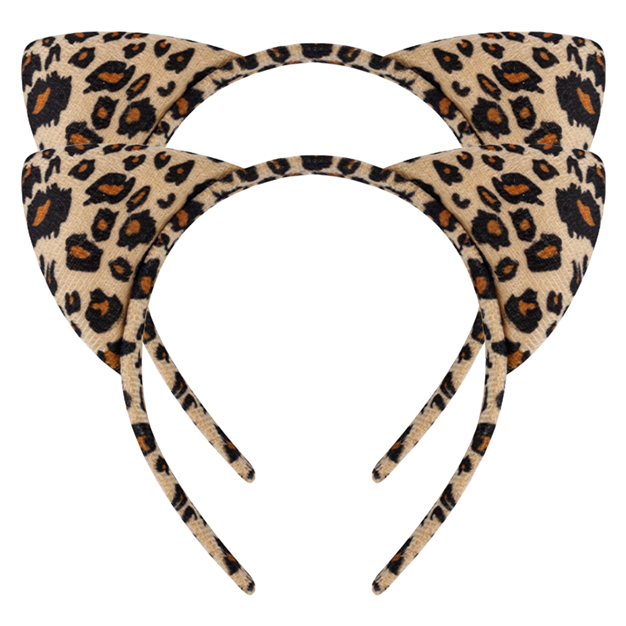 MOSNOW Cat Ears Headbands, 2PCS Leopard Print Ears Headbands, Cute Headband Female Role Playing Party Daily Dress Up Hairband Girl Cosplay Accessories