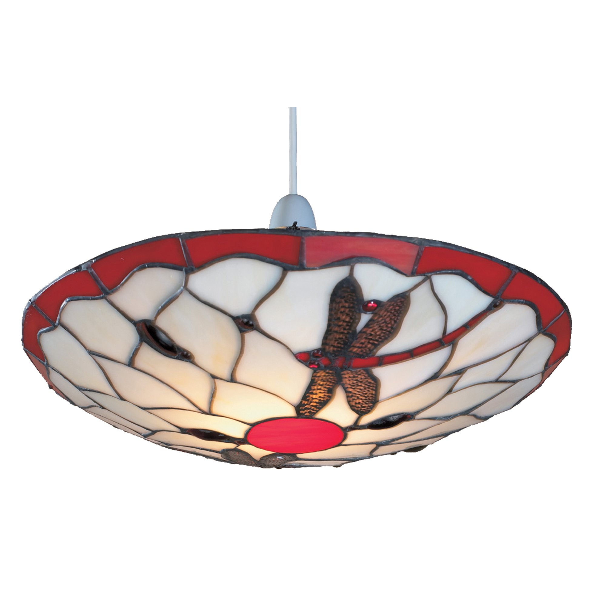 Loxton Lighting Red And Beige - Stained Glass Tiffany Easy-Fit Dragonfly Uplighter Pendant Ceiling Lampshade (Red And Beige)