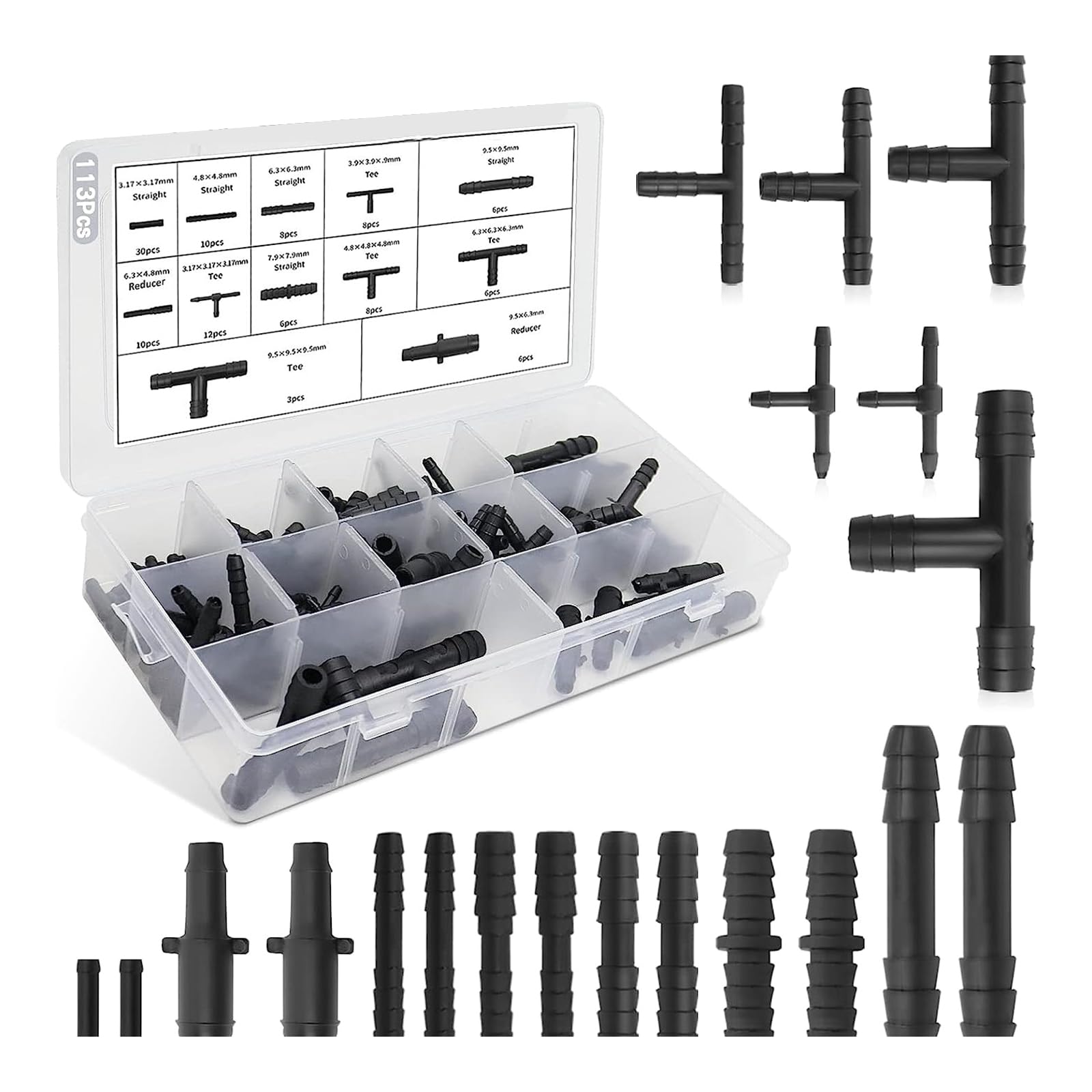113Pcs Hose Connector Assortment Drip Irrigation Fittings Tees Connectors for Tubing Connectors Drip Sprinkler Garden Garden Watering Accessories