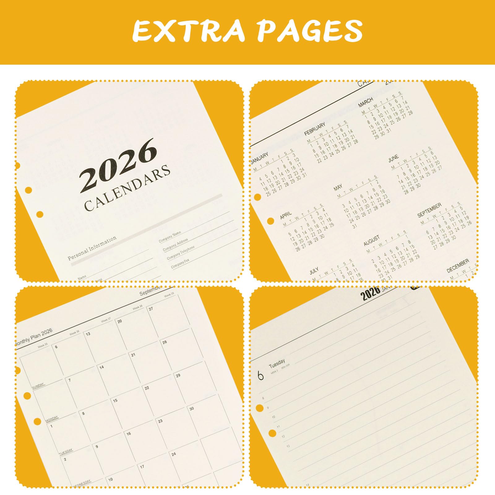 Agenda Semainier 2026 A5 6 Trous Recharge 176 Feuilles Organiseur Janvier à Décembre 2026 Papier 139 x 206 mm