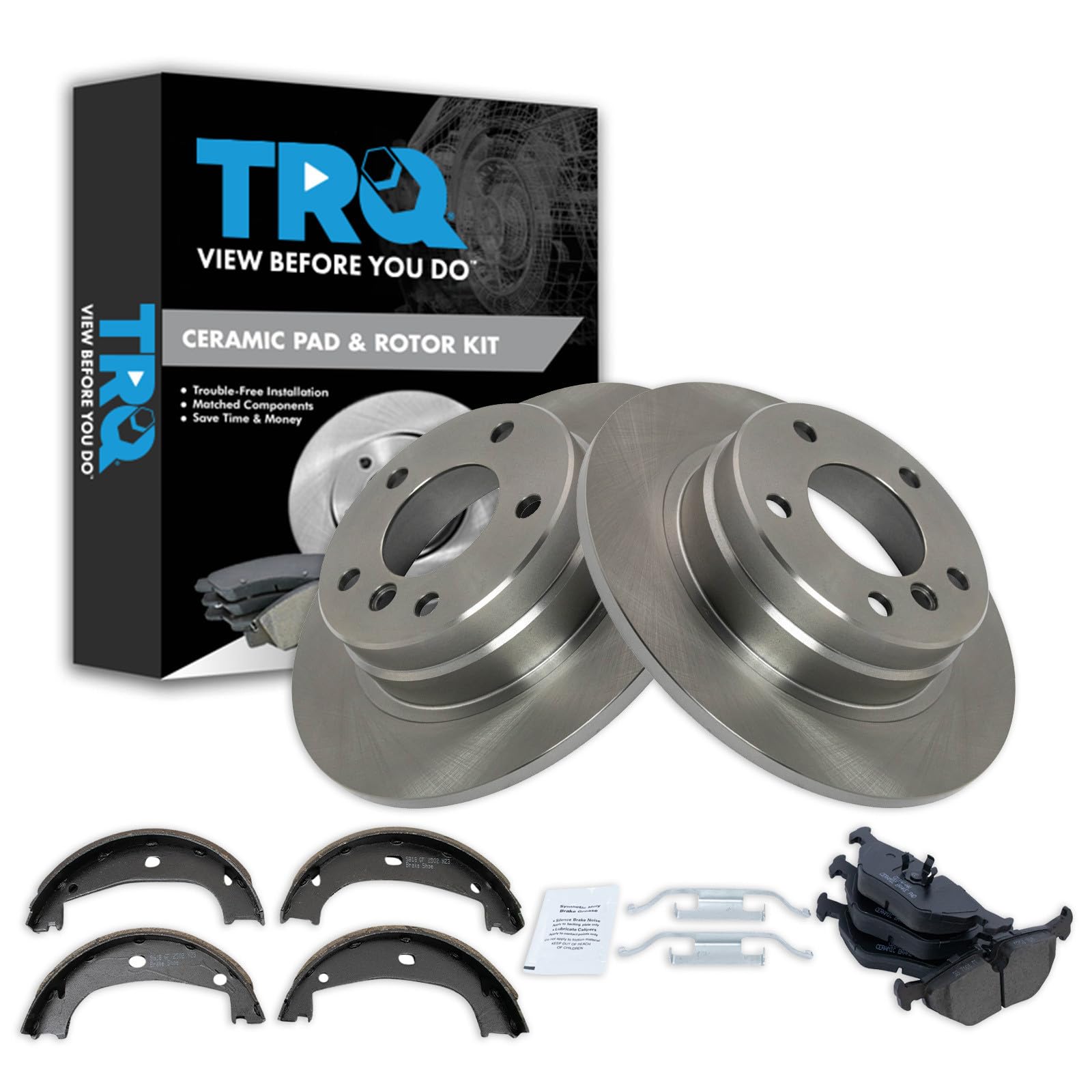 TRQ Rear Brake Pad and Rotor Set Ceramic Compatible with 1992-1998 BMW 318i 318is 1992-1995 325i 1994-1995 325is 1996-1998 328i 1996-1999 328is 1999 323i