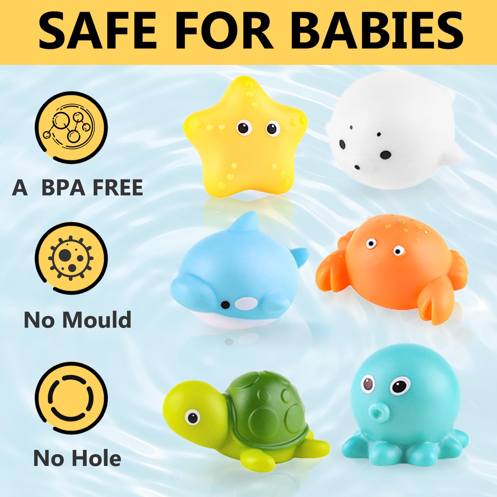 Juego de 7 juguetes de baño para bebé, sin agujeros, sin moho, juguetes de baño para bebés de 1 a 4 años, juguetes acuáticos antimoho con red de pesca para niños y niñas, ducha y bañera