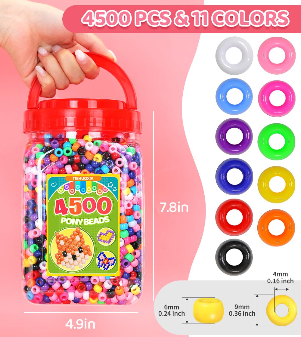 Tiehuoxia 4500 PCS Pony Beads for Bracelet Making 6×9 mm Plastic Bead, Colorful Kandi Beads for Hair Braids Crafting - Image 2
