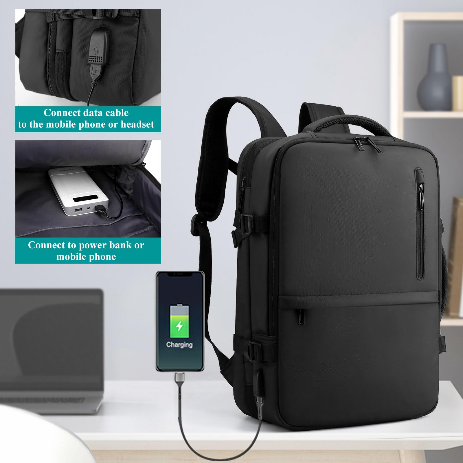 Long Keeper Zaino Viaggio Zaino per Portatile 15.6 Pollici Zaino Porta PC Impermeabile Zaino Lavoro Borse da Viaggio Cabina Uomo Donna con Porta di Ricarica USB