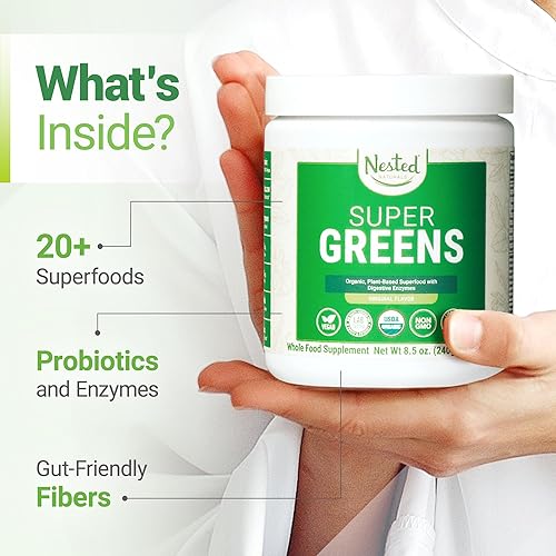 Miniatura 5 de SUPER GREENS  Veggie Greens Superfood en polvo con 20ingredientes orgánicos espirulina, chlorella, cebada y otros, además de frutas orgánicas,