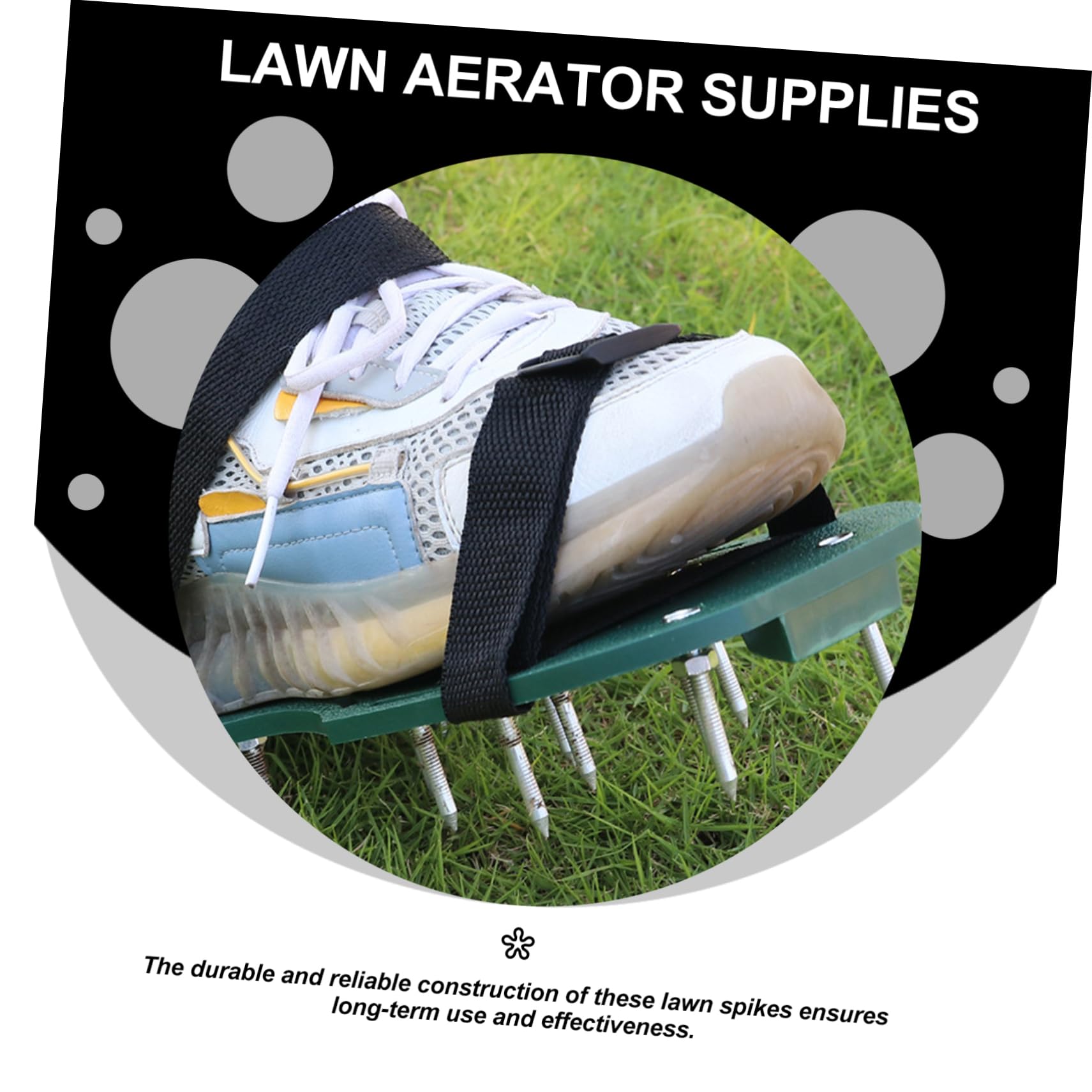 MUCKLILY 34pcs Garden Grass Aerator Spikes Shoes Strap Lawn Aerator Shoes for Grass Spikes Shoes Grass Aerator Lightweight and Portable Design