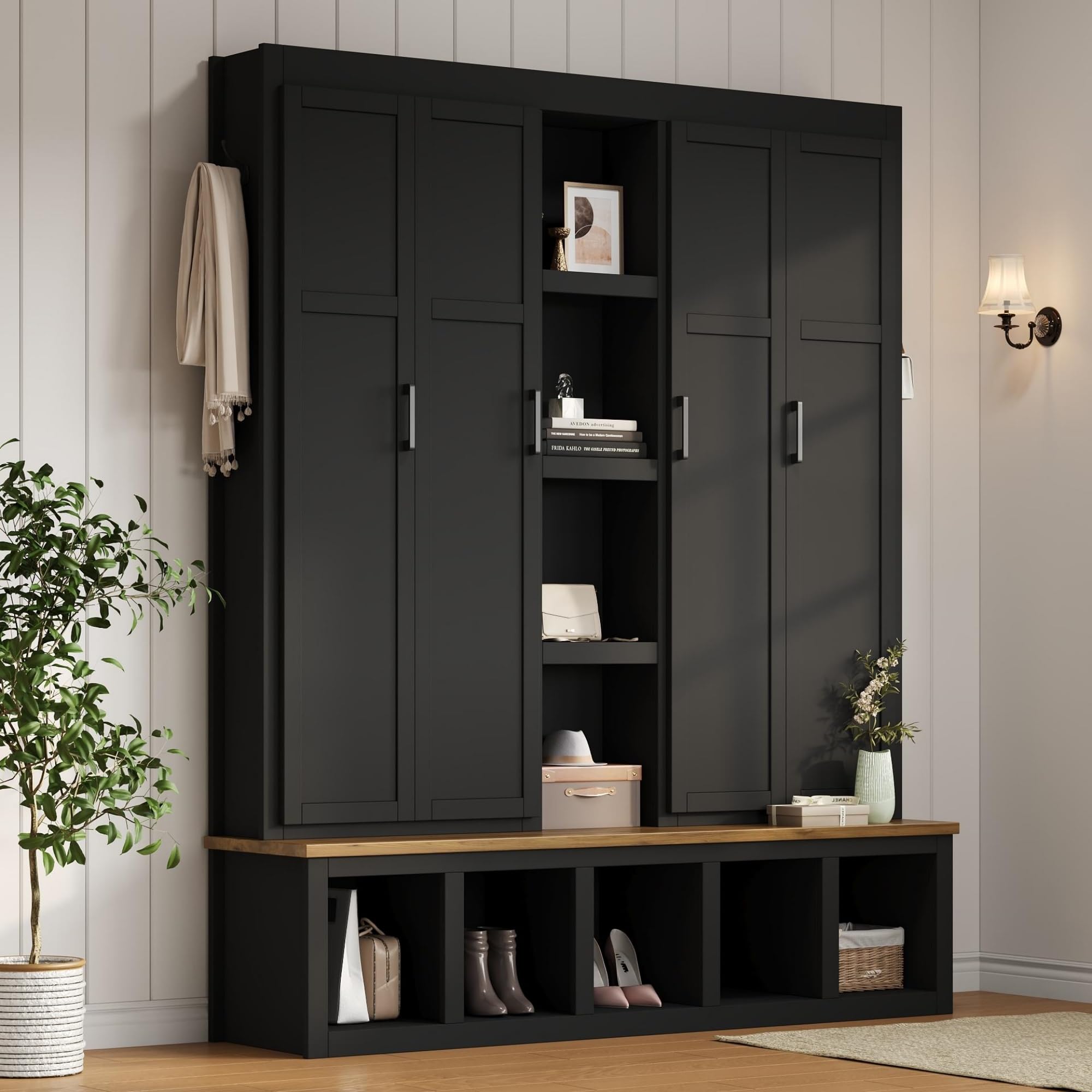 Amazon.com: Modern 63'' Wide Hall Tree with 6 Hidden Hanging Hooks