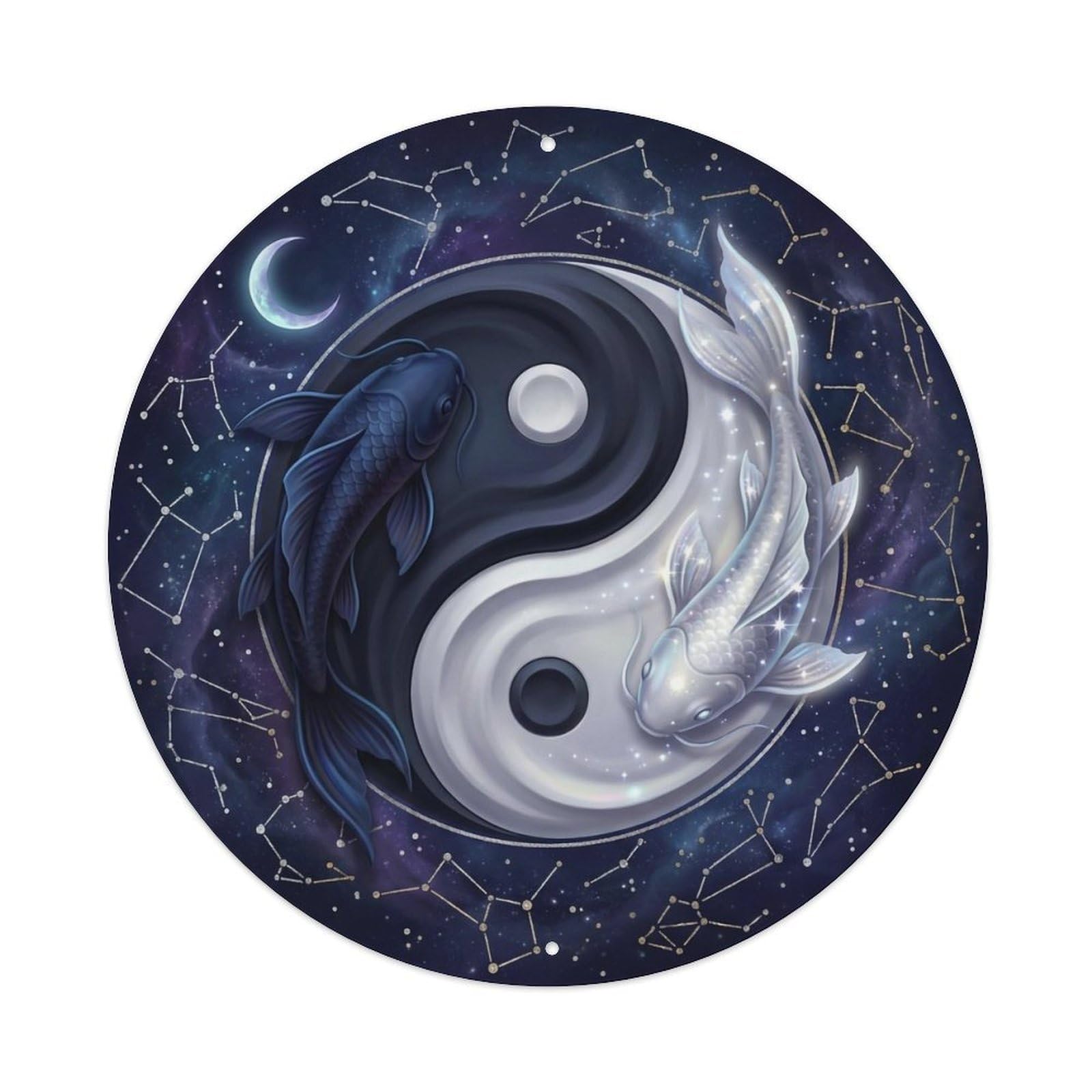 TaiChi Koi Fish Midnight Sky Dark Blue Starlight Night Metal sign