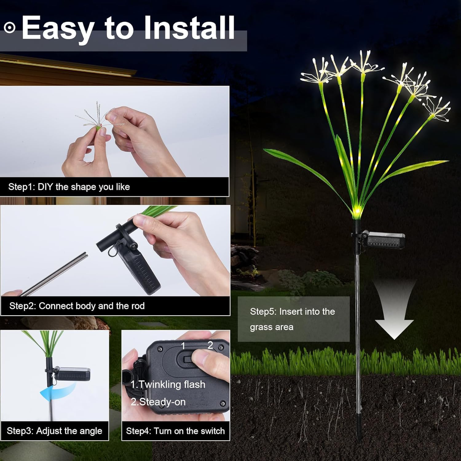 Solar Garden Lights Outdoor: Waterproof 6-Pack DIY Decorative Firework Lights with 2 Modes for Yard Patio Pathway Outside Fairy Decor - Mothers Day Gifts for Women Mom, Warm White