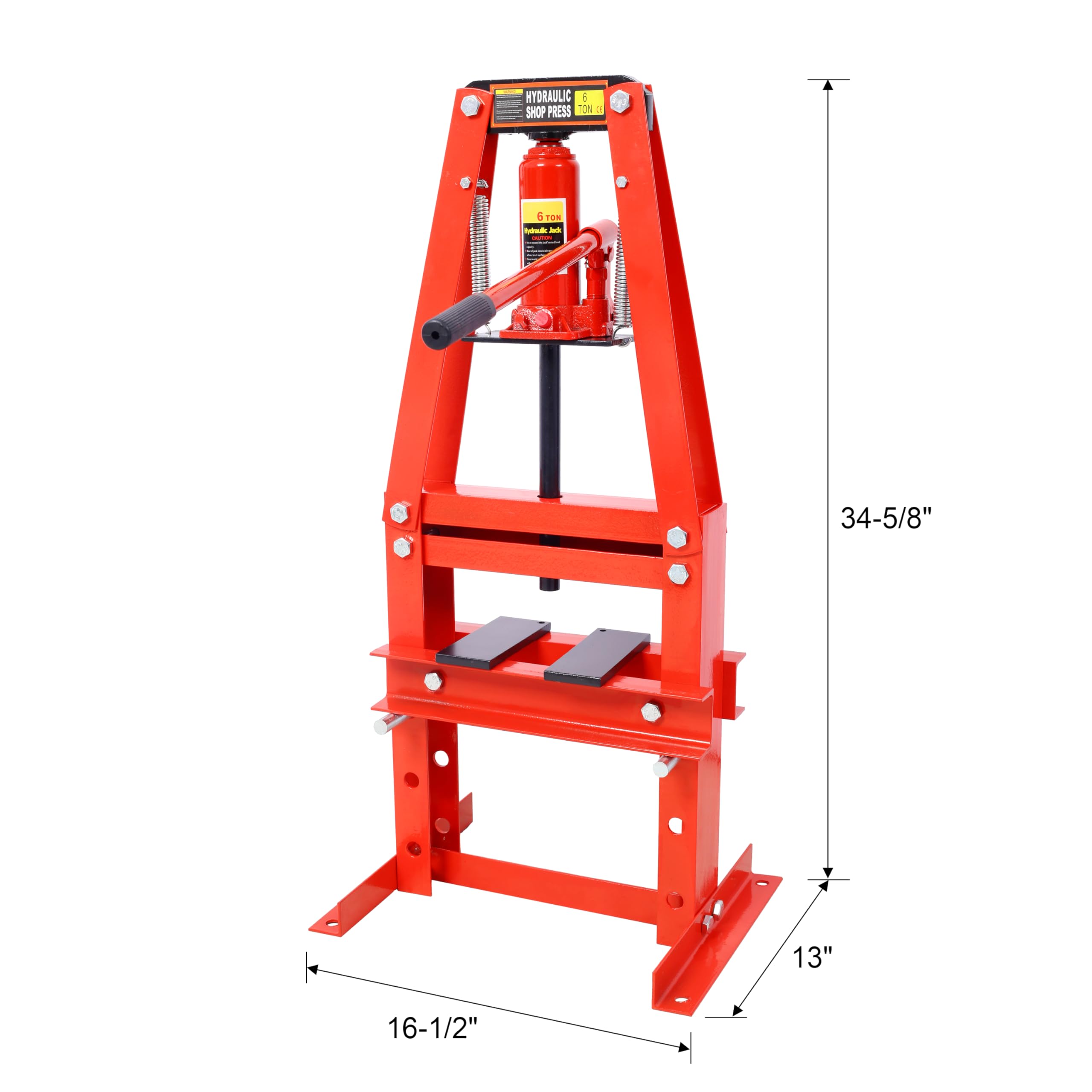 Hydraulic Shop Press - 6 Ton A-Frame Garage Floor Mount Press with Adjustable Height & Press Plates | Benchtop Hydraulic Press for Bend, Straighten, Punch The Metal Red