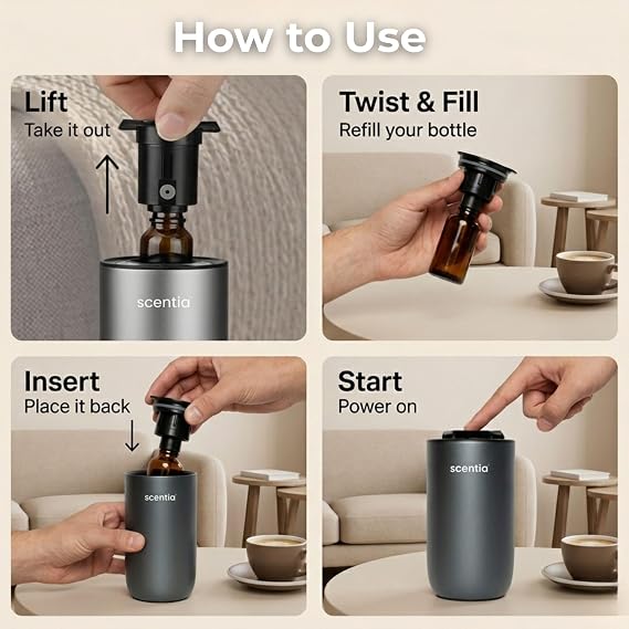 Waterless Essential Oil Portable Diffuser Starter Kit for Car & Home, Black,Oil Included