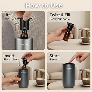 Waterless Essential Oil Portable Diffuser Starter Kit for Car & Home, Black,Oil Included