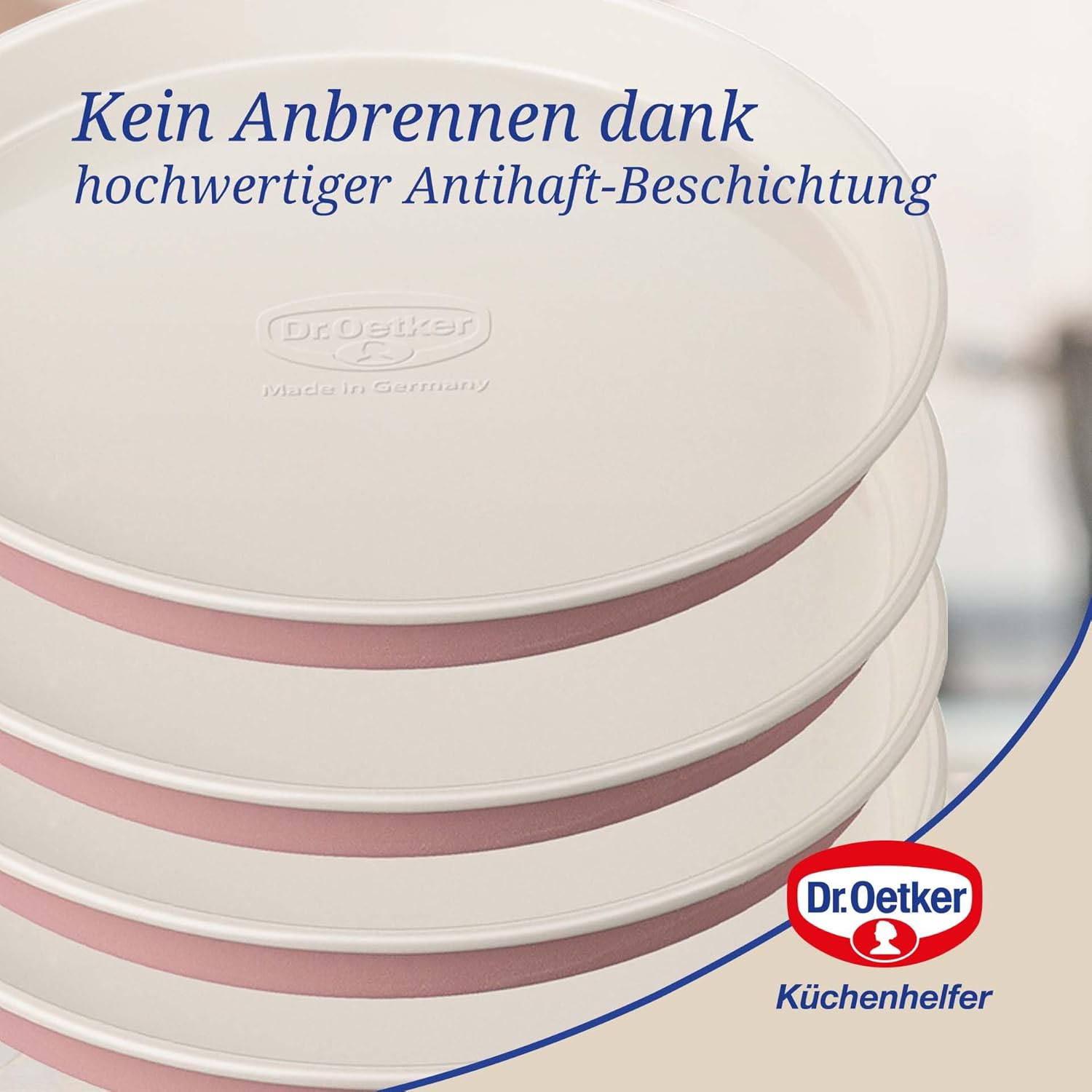 Dr. Oetker 4654 Retro Set of 4 Layer Cake Baking Mould Diameter 17 x 1.5 cm, Pink/Cream, 17 x 17 x 1.5 cm Stainless Steel
