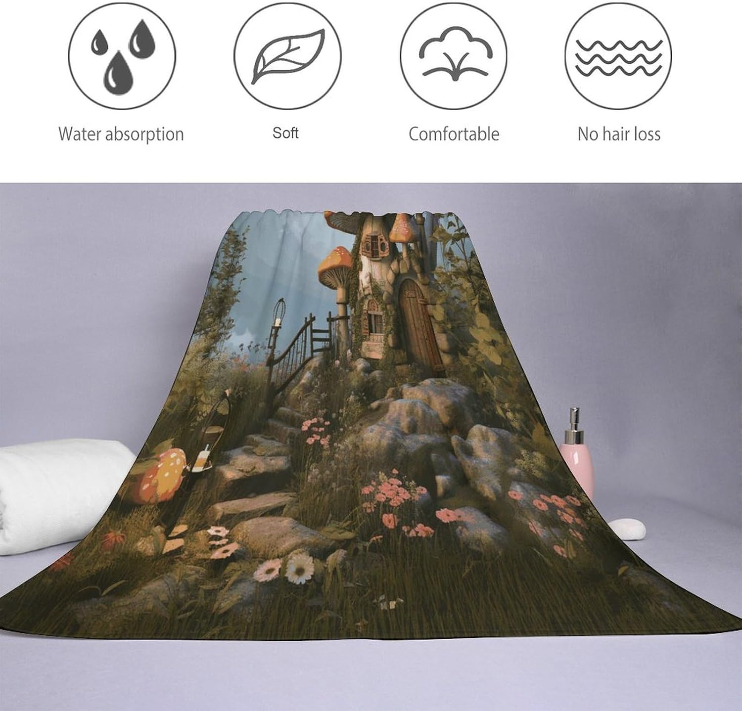 Mushroom Garden Towel Vacation Accessories Essentials Soft Lighterweight，Bath Towel for Adults Women Men，Bath Towels Gift for All Occasions, Machine Washable.