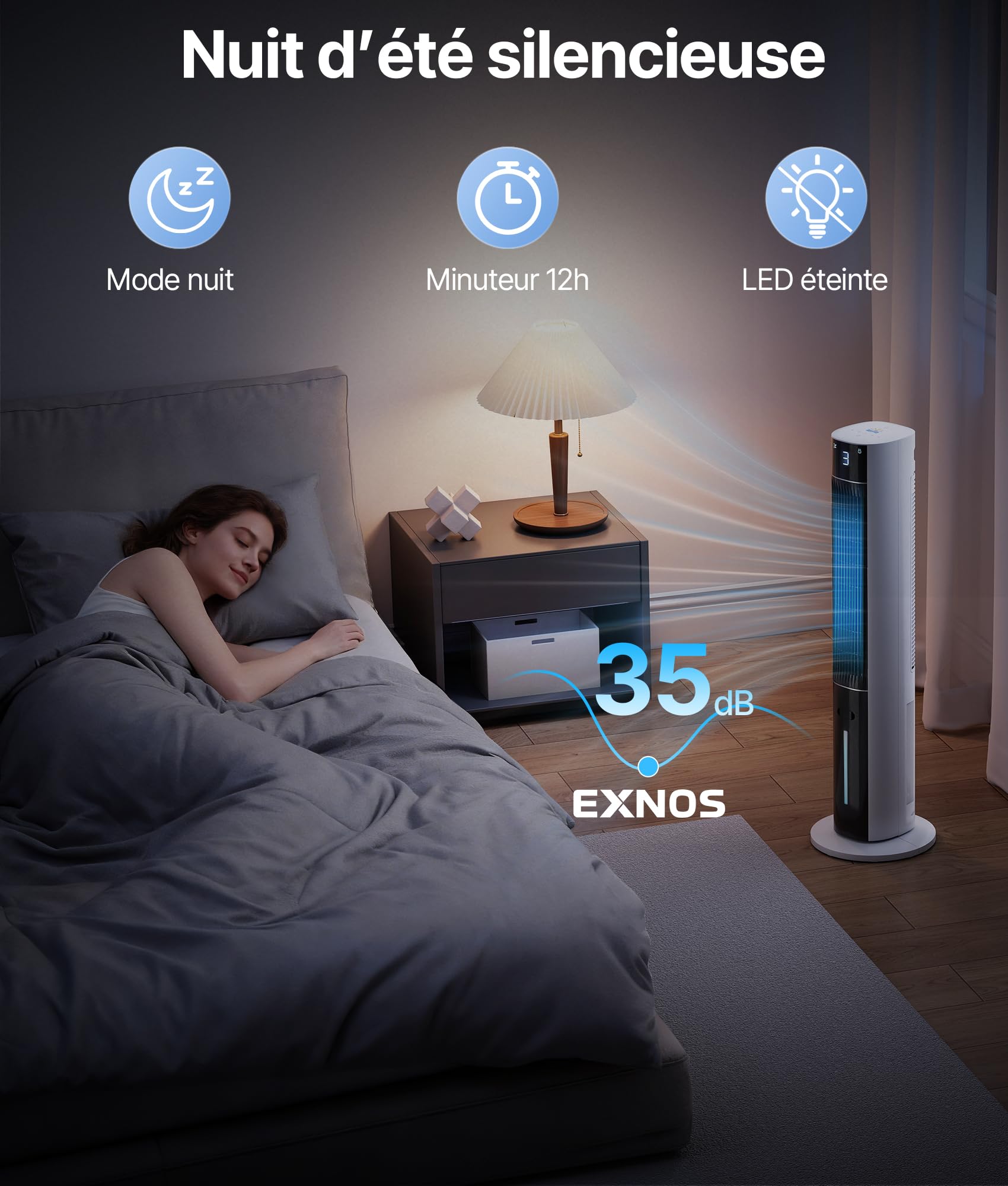 Rafraichisseur d'Air Silencieux- Alternative Auclimatiseur Mobile Sans Évacuation,3 Modes, Oscillation 75°, Minuterie 12H, Télécommande, Fonction Arôme, Blanc