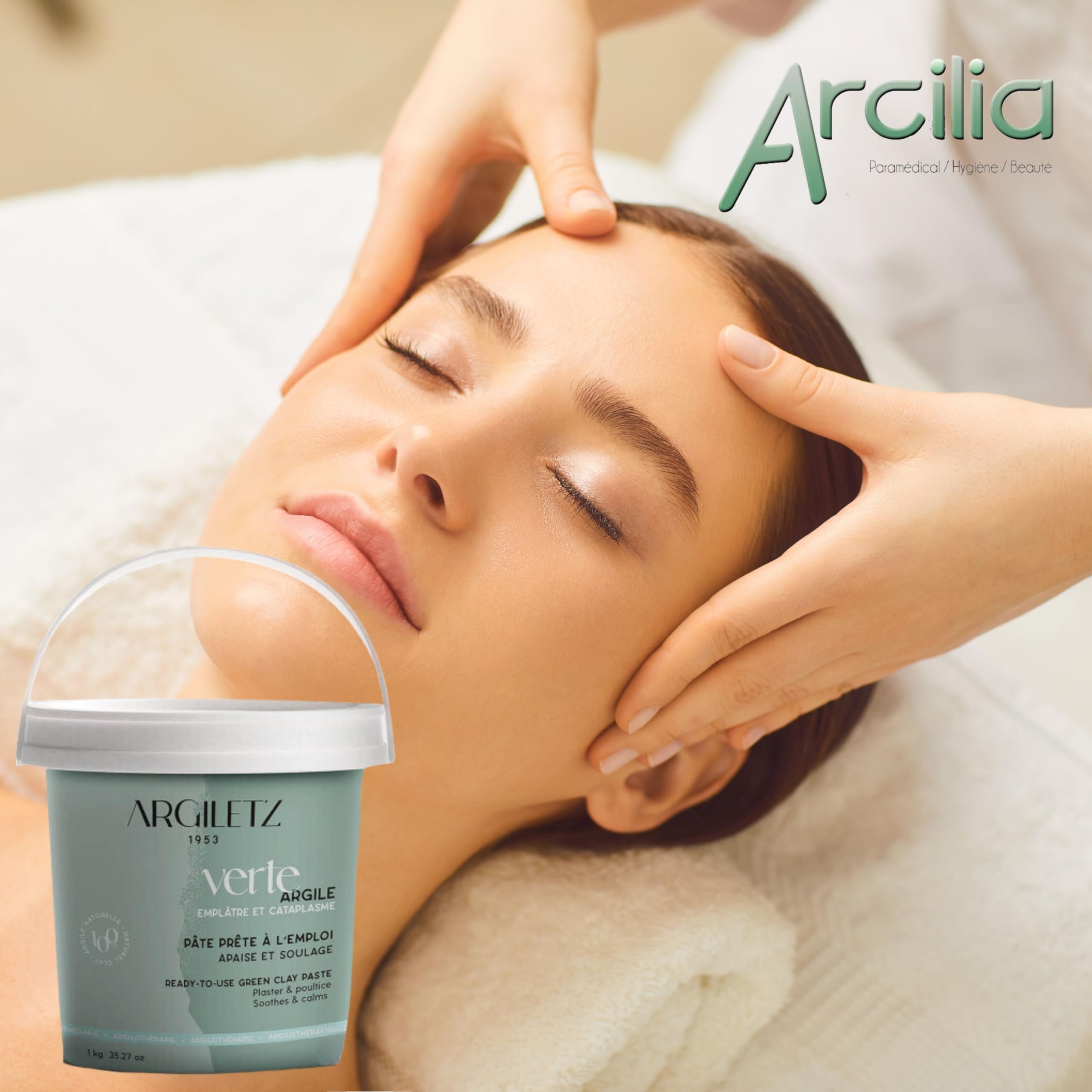 (ARCILIA) Argiletz - Lot de 3 Pots - Argile Verte 1kg - Prête à l'emploi