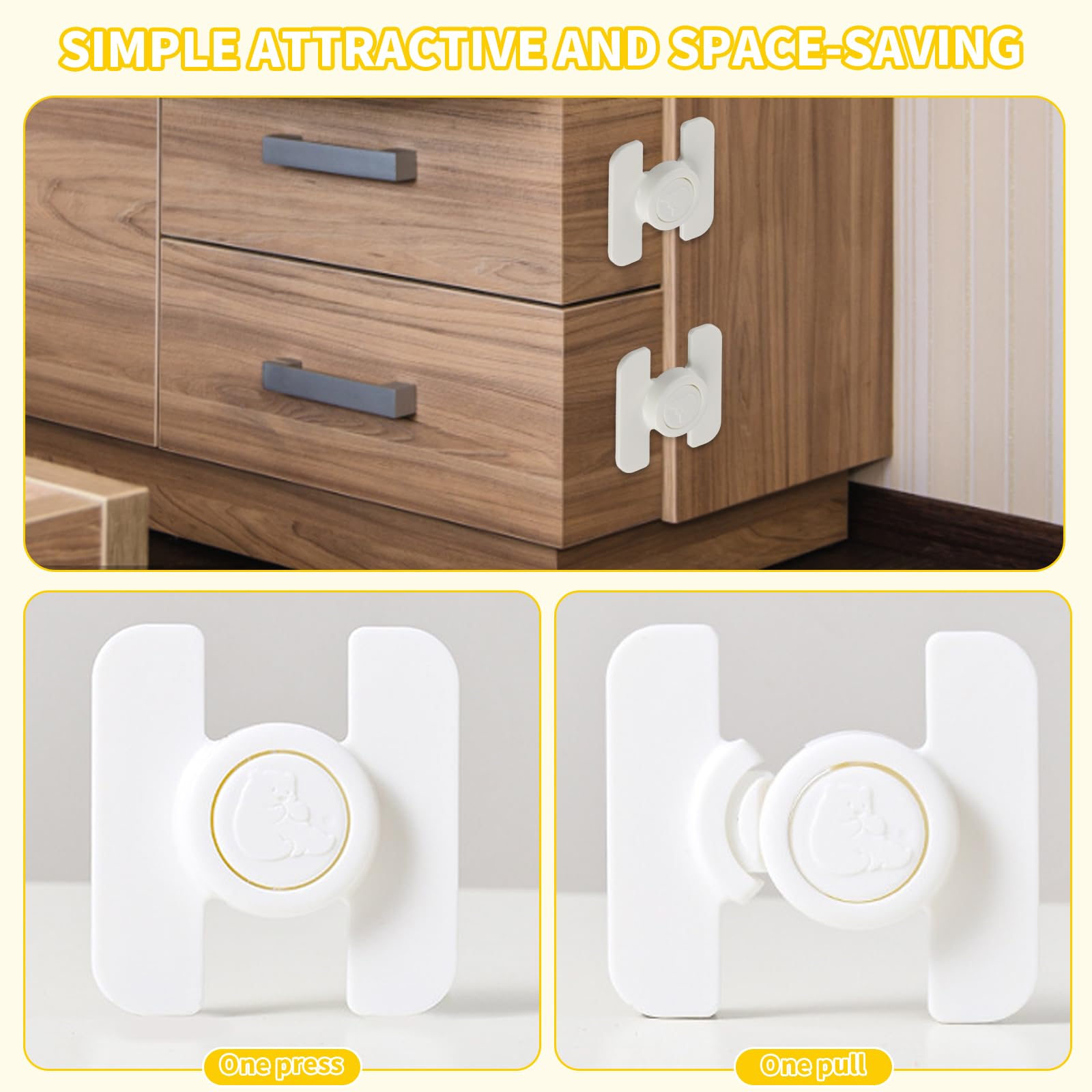 Sécurité Placard Enfant 8 Pièces, Bloque Porte Bébé sans Percage, Protection Meuble Bébé et Cadenas Frigo, Verrous Blancs pour Cuisine