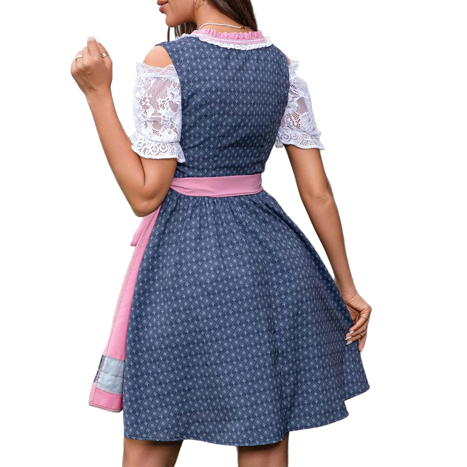 Didadihu 3tlg. Dirndl Midi Kleid Damen Dirndlkleid Trachtenkleid komplettsets Mit Dirndlbluse,Schürze,Oktoberfest Damen Trachten Outfit Trachtenmode