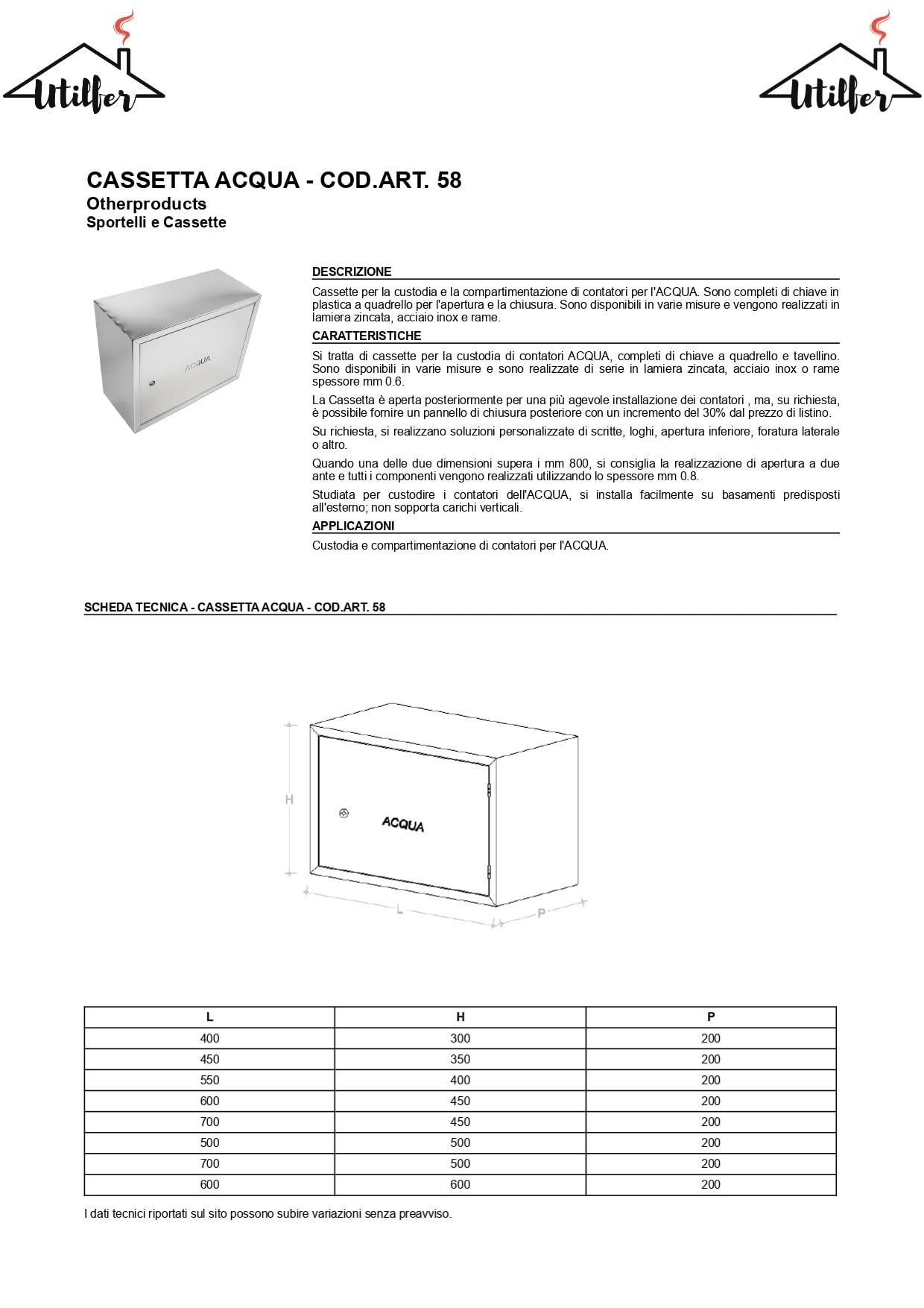 Cassetta Zincata Per Contatori Acqua - ACCIAIO ZINCATO, 30 x 40