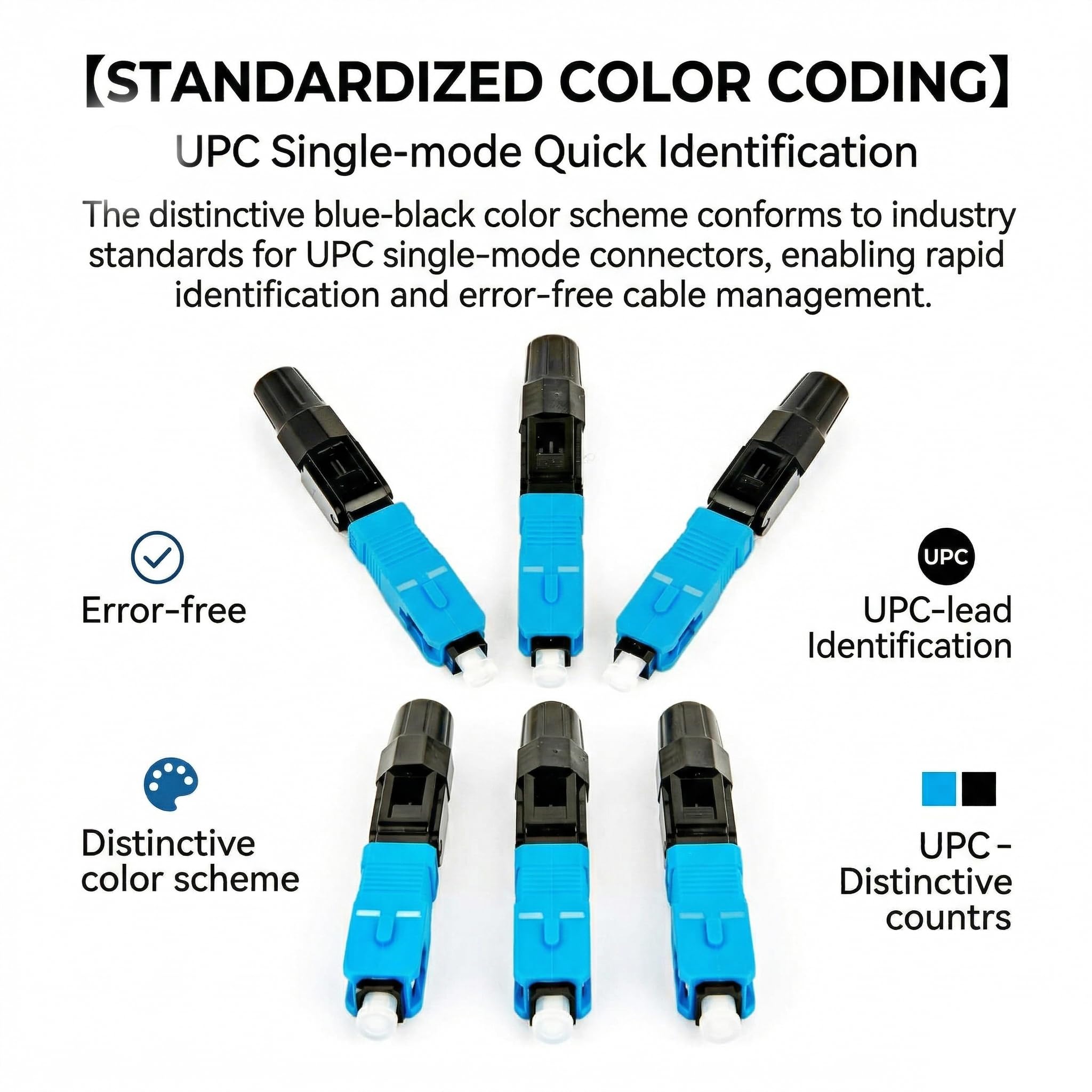 Conector de cable fibra óptica SC UPC azul negro 10 piezas