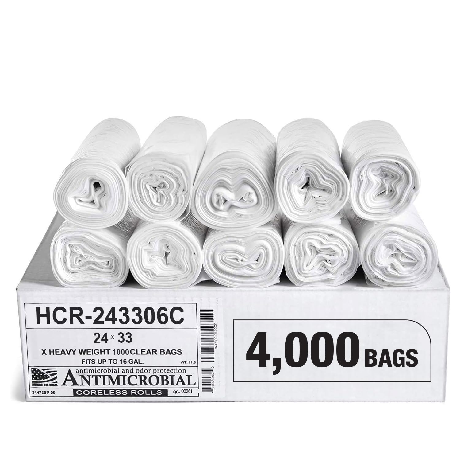 Aluf Plastics 16 Gallon 6 Micron (eq) Clear Trash Bags 24" x 33" 4000 Count