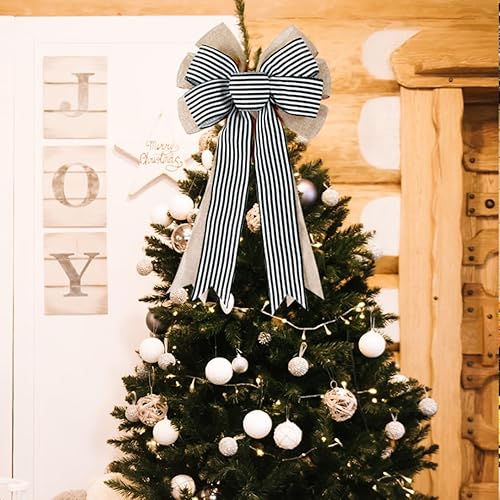 Miniatura 6 de Paquete de 2 lazos de arpillera a rayas blancas y negras para decoración de coronas, manualidades rústicas de granja, decoración de árbol, boda,