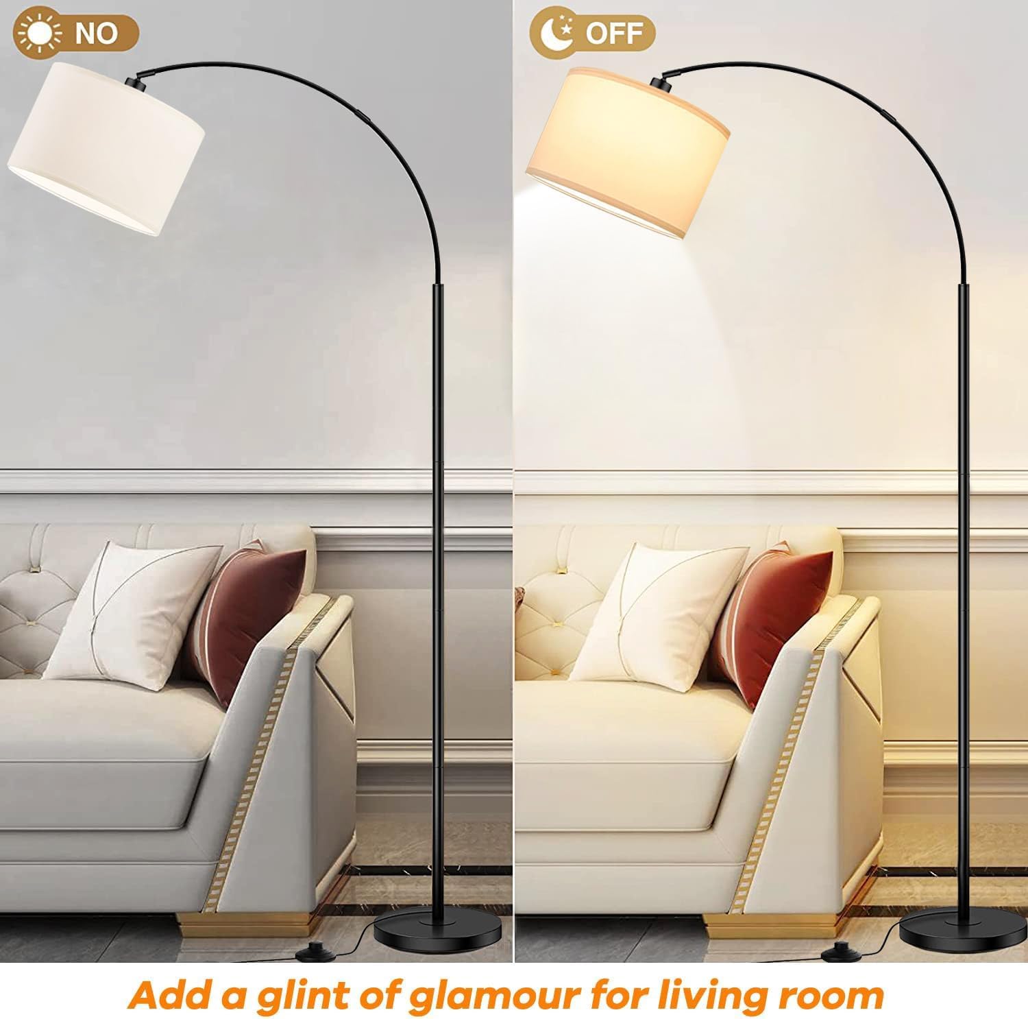 Arc Floor Lamps for Living Room,Modern Standing Lamp with 3 Color Temperature,Over Couch Arched Tall Pole Lamp with Foot Switch for Bedroom,Office,Bulb Included