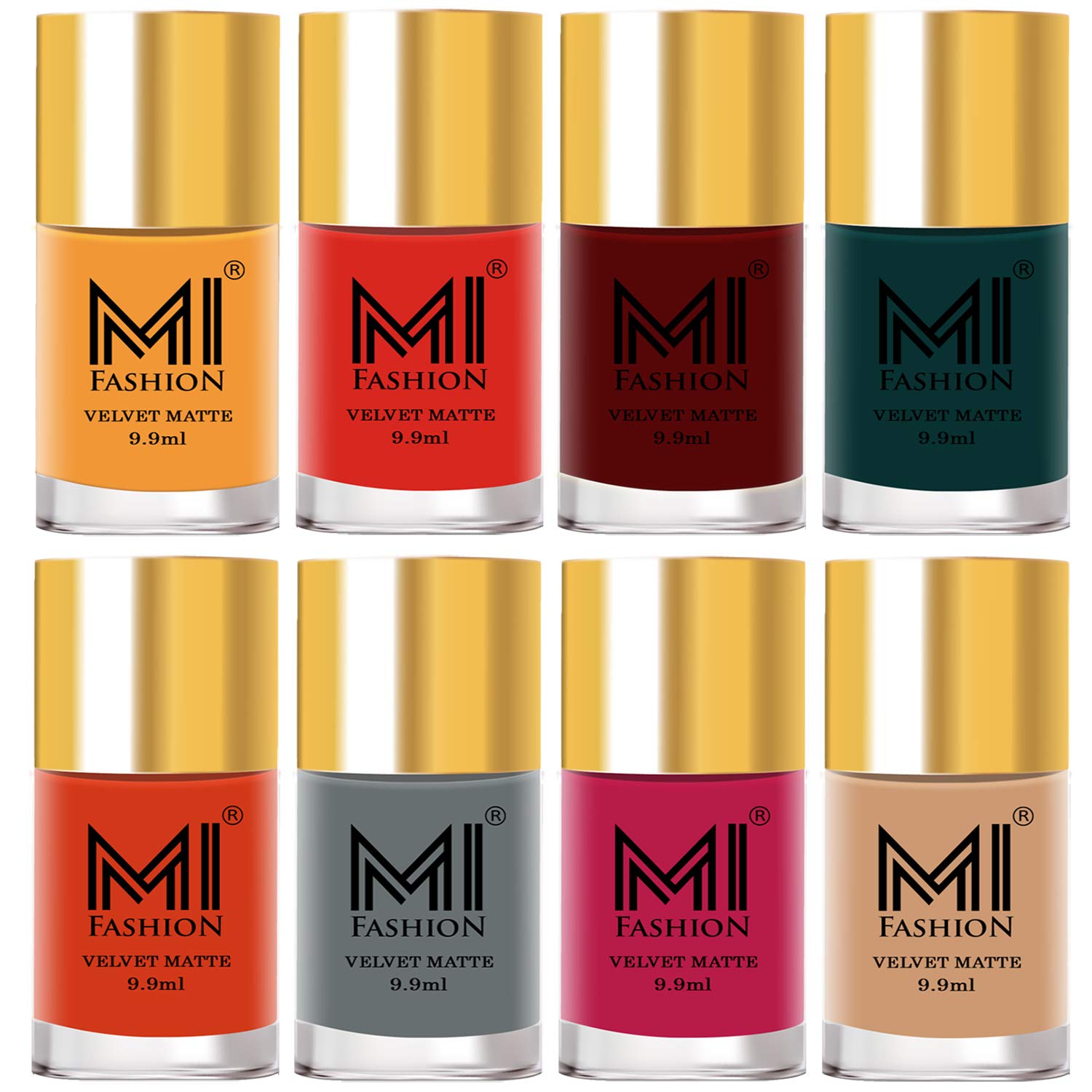 MI FASHION Velvet Matte Multicolors Nail Polish Set Lacquer (Highly Pigmented-Long Lasting) For Women Top Coat 9.9ml Each (Combo-8)-image-38