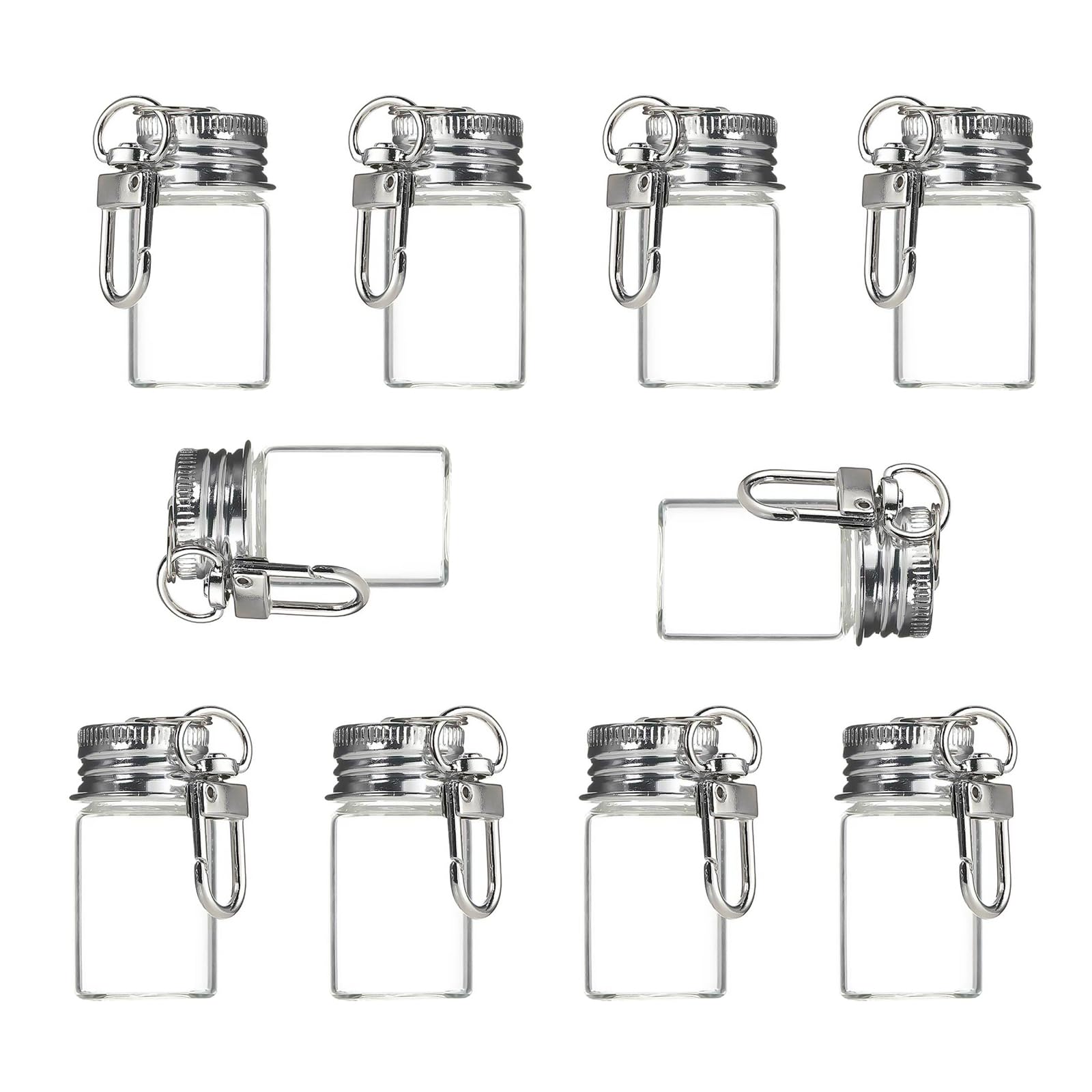HZBB 10PCS Miniature Glass Bottles with Aluminum Lids and Keychain Transparency Wishing Jars with Attached Keyring Home Decoration Tiny Jars