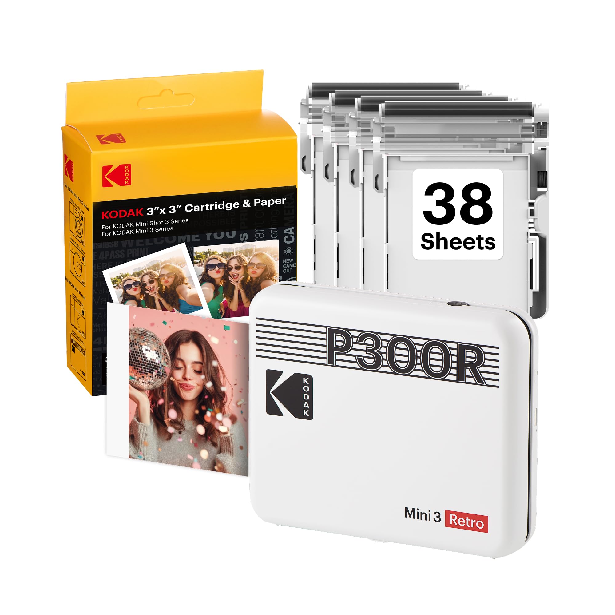 KODAK Mini 3 Retro 4PASS Portable Photo Printer (3x3 inches) + 68 Sheets Bundle, White-image-23