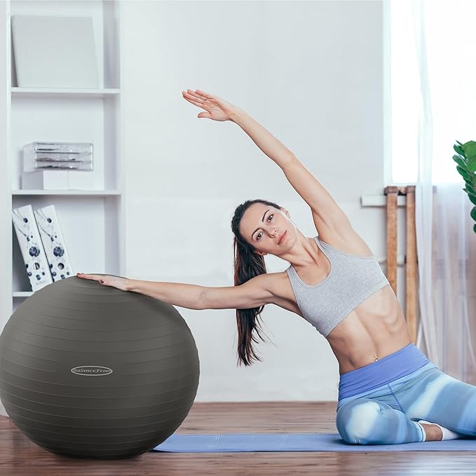 The Signature Fitness Anti-Burst and Slip Resistant Exercise Ball is a versatile fitness tool that can be used for various exercises including yoga, pilates, and birthing exercises. This exercise ball is designed with anti-burst technology, which means that even if punctured, it will deflate slowly to ensure safety during use. The ball is also slip-resistant, providing added stability and support during workouts.
