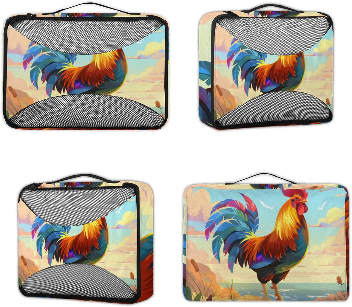 Rooster Animal 4 Set Packing Cubes Packing Cubes for Women Lightweight Travel Essential Bag Clothes Carry on Suitcase Bags for Accessories Essentials