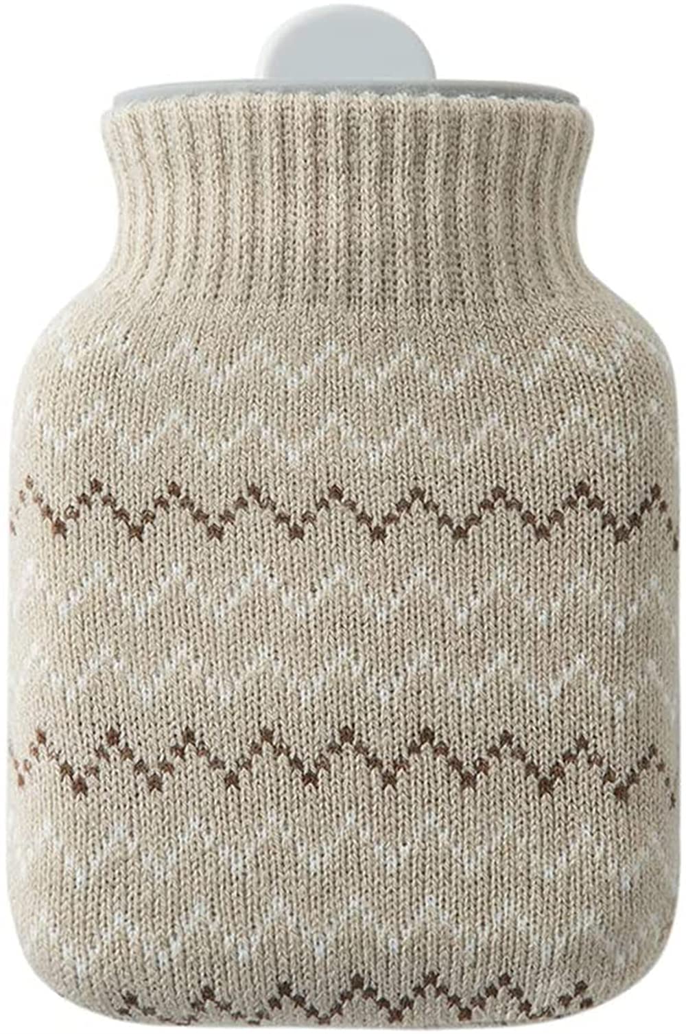 ELECDON Hot Water Pouch with Knit Cover, Water Filled Heating Bottle Hot Water Bag, Small Lovely and Reusable Warm Water Bag, Microwave Oven Heating Available, Light Gray 10.3x16 cm