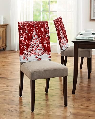 Miniatura 5 de ALAGEO Paquete de 6 fundas protectoras para sillas de comedor de Navidad, diseño de árbol de Navidad, fundas protectoras elásticas extraíbles para