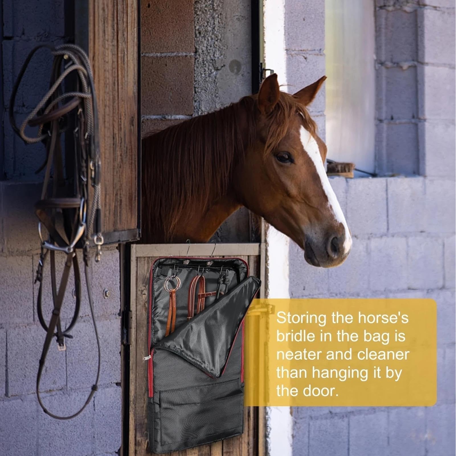 Bridle Bag - Bolsa de transporte para caballos con bolsillos con cremallera, correa de hombro ajustable reutilizable, multiusos, impermeable, organizador estable, suministros ecuestres para