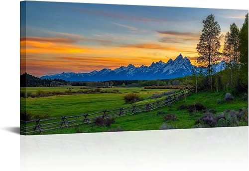 Nachic Wall Cuadro colorido de la puesta de sol, arte de pared, pintura de paisaje de montaña de Grand Teton, impresiones en lienzo, obras de arte disponible en Yaxa Peru