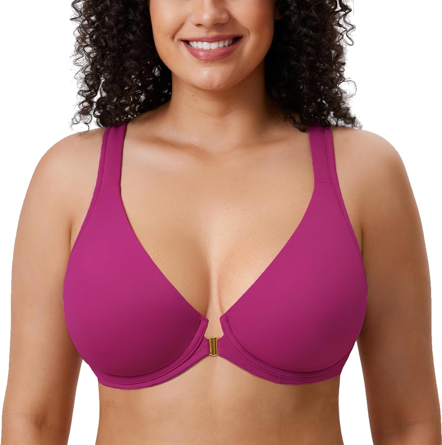 DELIMIRA Women's Front Closure Full Coverage Bras Plus Size Underwire Racerback Supportive Plunge Unlined Bra - Image 2