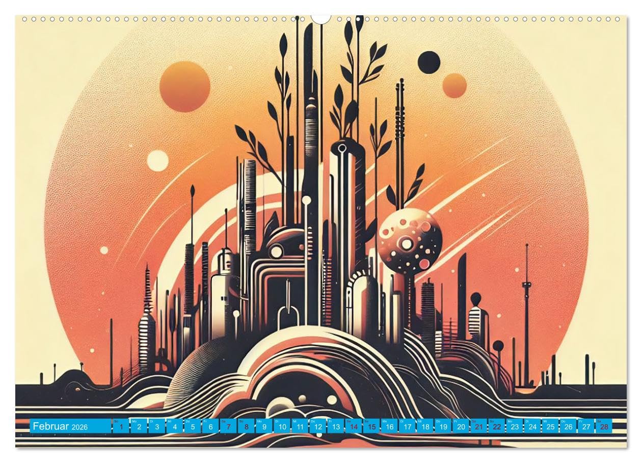 Lost Fiction (hochwertiger Premium Wandkalender 2026 DIN A2 quer), Kunstdruck in Hochglanz: Zukunftsvisionen im Stil der 70er Jahre (CALVENDO Spass)